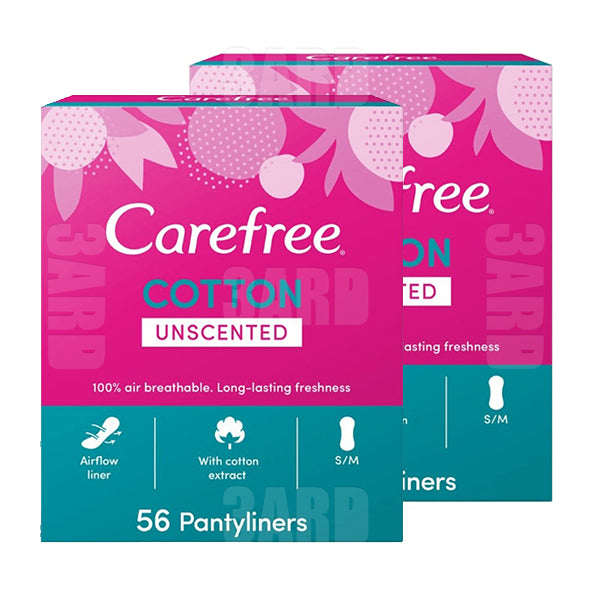 Carefree pantyliners, cotton, unscented, regular size, 76 pads