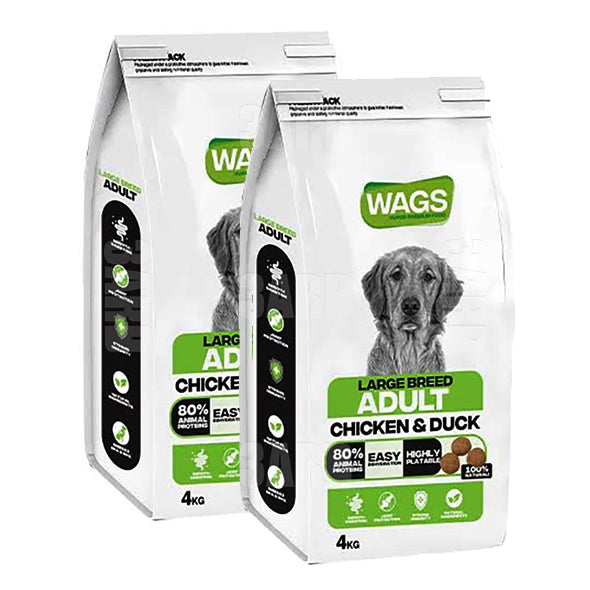 Wags Large Breed Adult Chicken & Duck 4kg - Pack of 2
