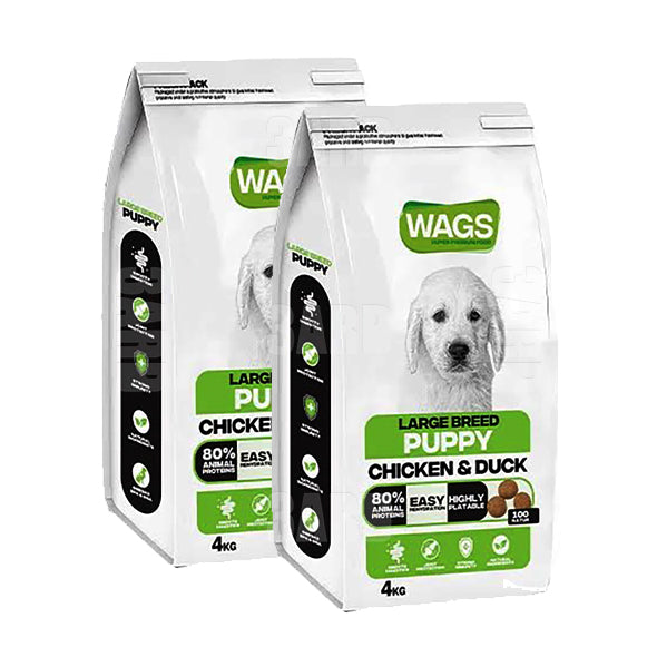 Wags Large Breed Puppy Chicken & Duck 4kg - Pack of 2