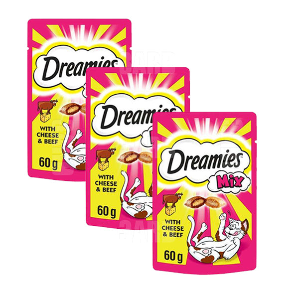 Dreamies Cat Treats Mix Cheese & Beef 60g - Pack of 3