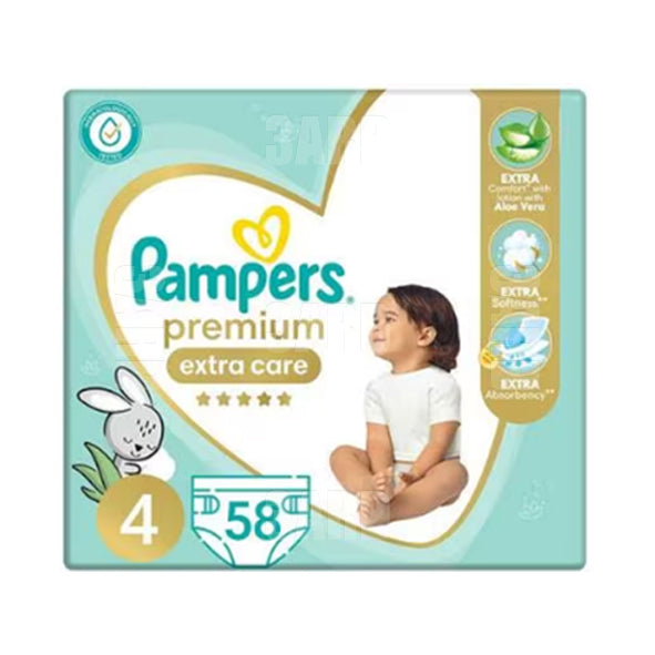 Pampers Premium Care Diapers Size 4 (9-18 kg) 58 pcs - Pack of 1