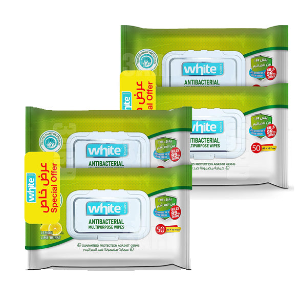 White Antibacterial Multipurpose Wipes 50 wipes 2 pcs - pack of 2