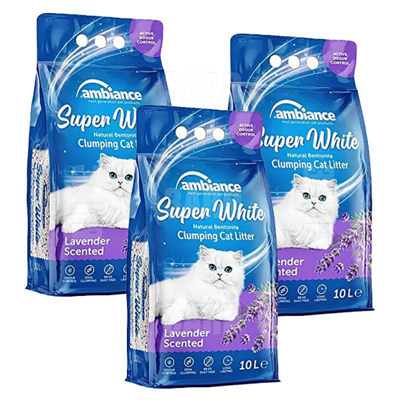 Ambiance Super White Cat Litter Lavender 10L - Pack of 3