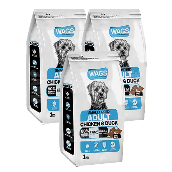 Wags Small Breed Adult Chicken & Duck 1Kg - Pack of 3