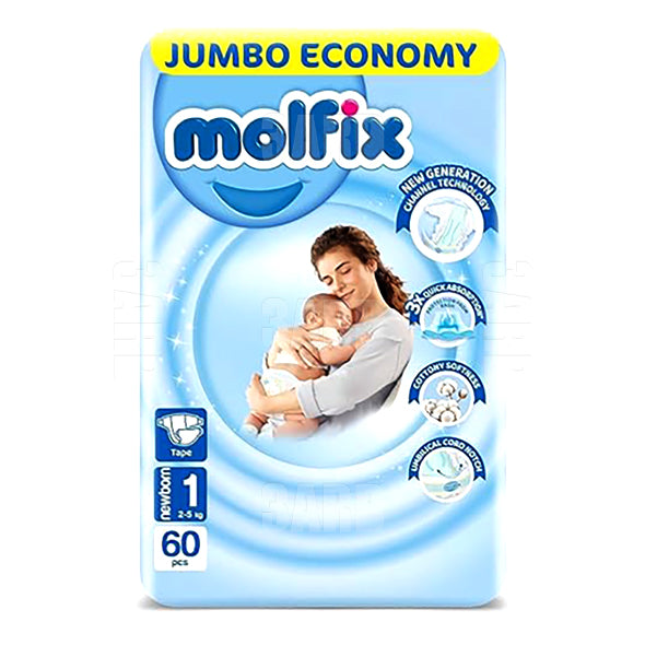 Molfix Size 1 Newborn 2-5Kg 60 Pc - Pack of 1