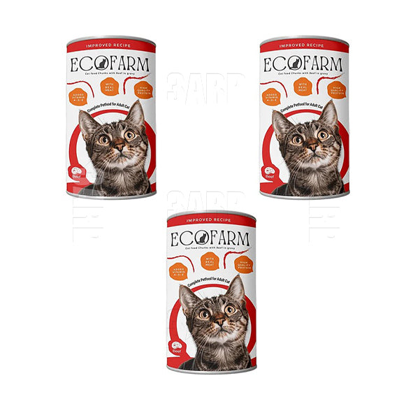 Ecofarm Wet Food Cat Adult Chunks Beef In Gravy 400g - Pack of 3