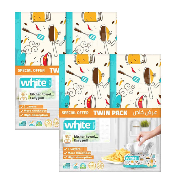 White Kitchen Towels 240 Tissues Twin Pack - pack of 2