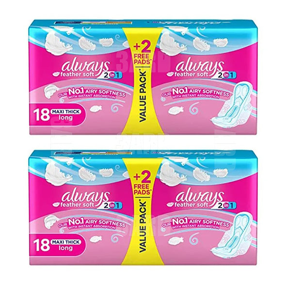 Always Feather Maxi Double Pack Long 18 Pads - Pack of 2