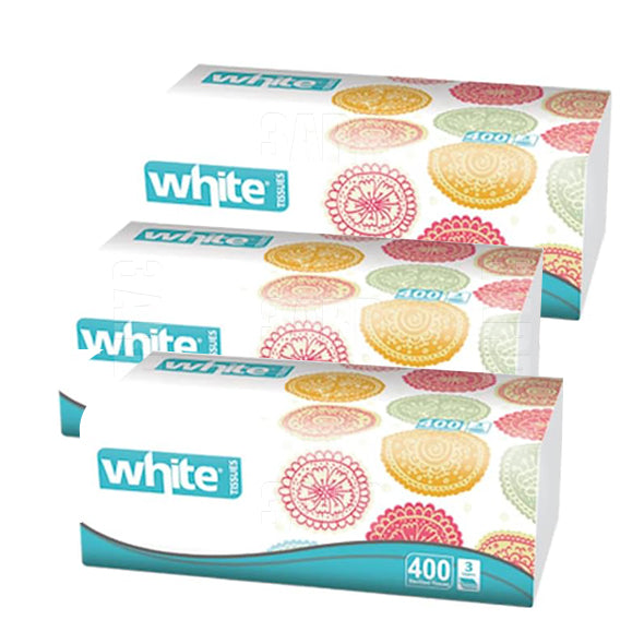 White Facial Tissues 400 Tissues - pack of 3