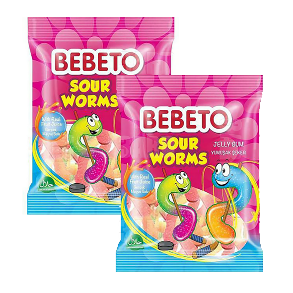 Bebeto Jelly Gum Sour Worms 80g - Pack of 2