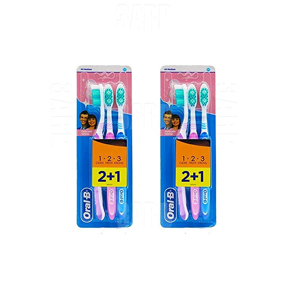 اورال بي فرشاة اسنان ديليكات وايت وسط عرض ٢+١ق - ٢ عبوة