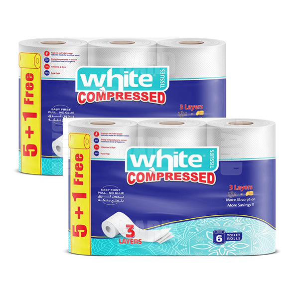 White Compressed Toilet Rolls 6 Rolls - pack of 2