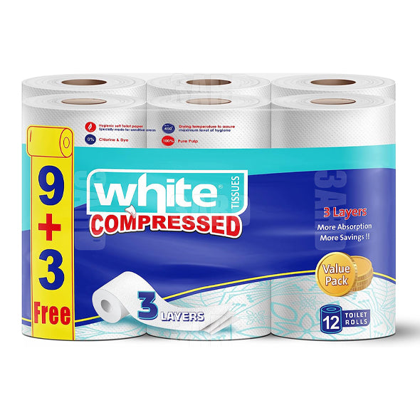 White Compressed Toilet Rolls 12 Rolls - pack of 1