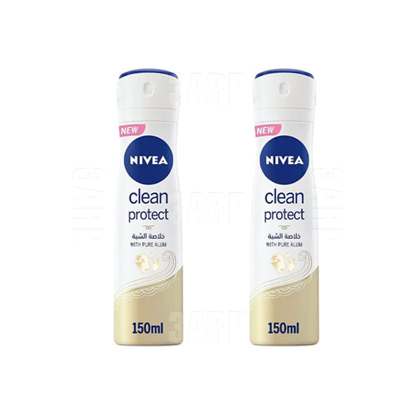 Nivea Spray for Women Clean Protect Pure Alum 150ml - Pack of 2