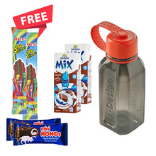 Load image into Gallery viewer, M-Design Bottle 500ml+ 2 Juhayna Mix Chocolate Milk 200ml + 2 Bebeto Sour Stick + 2 Hohos Blue
