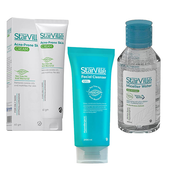 Starville Acne Prone Routine ( Facial Wash 200ml + Acne Cream 60g + Micellar Water 100ml)