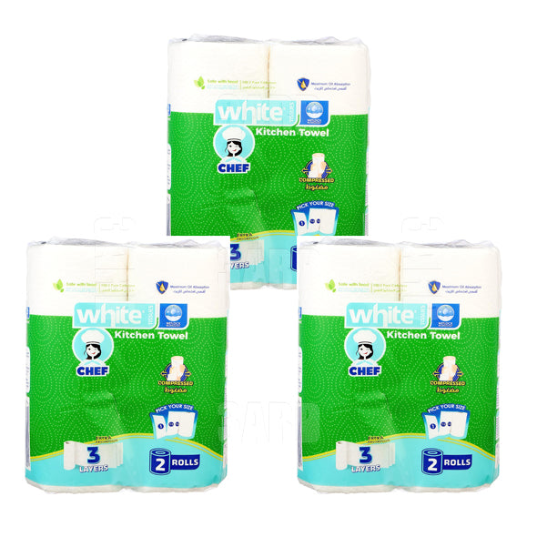 White Classic Kitchen Towel Compressed 2 Rolls - pack of 3
