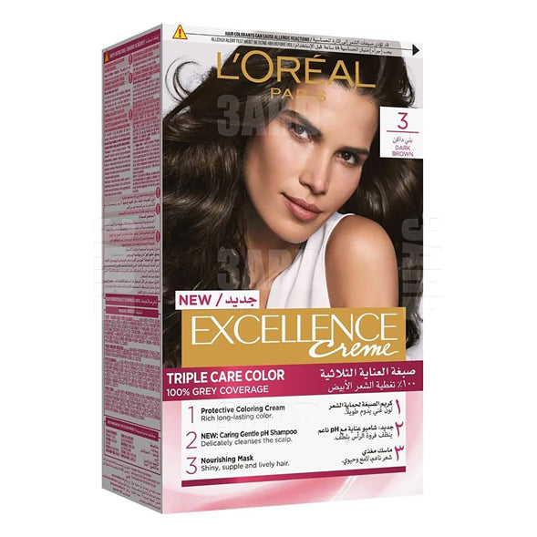 Loreal Paris Excellence Creme Haircolor 3 Dark Brown - Pack of 1 – 3ard
