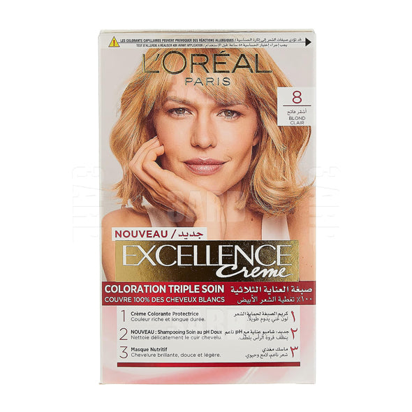 Loreal Paris Excellence Creme Haircolor 8 Light Blonde - Pack of 1