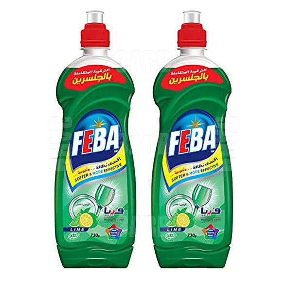 Feba Dish Wash Liquid Green Lemon 730ml - Pack of 2