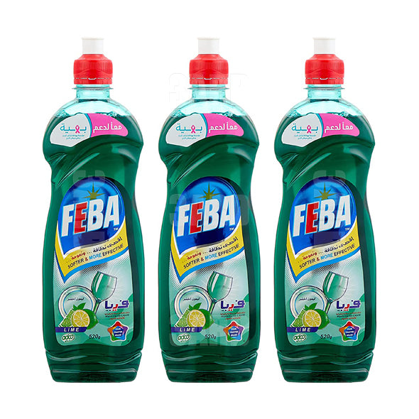 Feba Dish Wash Liquid Green Lemon 520ml - Pack of 3