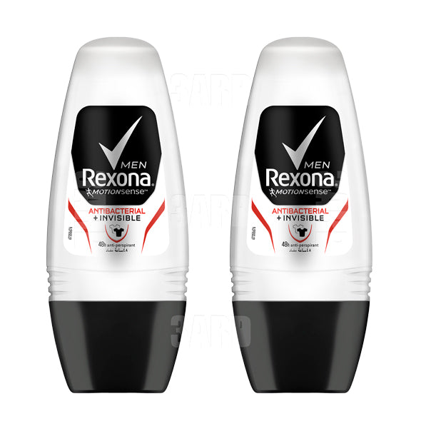 Rexona Men Antiperspirant Deodorant Roll on Antibacterial + Invisible 50ml - Pack of 2