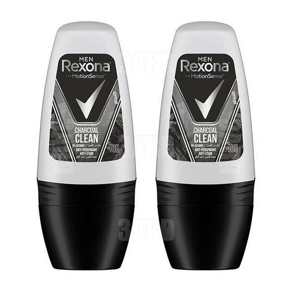 Rexona Men Antiperspirant Deodorant Roll on Charcoal Clean 50ml - Pack of 2