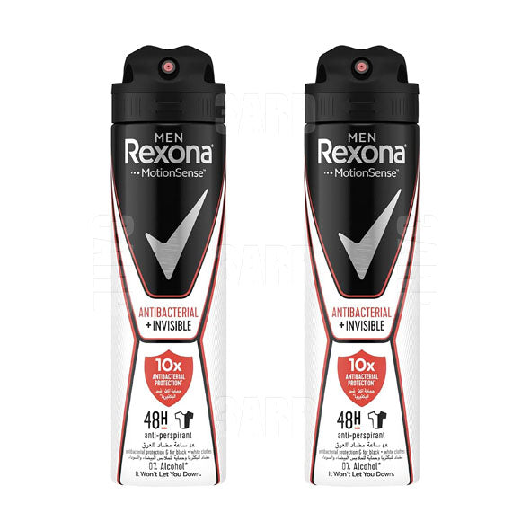 Rexona Men Antiperspirant Deodorant Spray Antibacterial + Invisible 150ml - Pack of 2