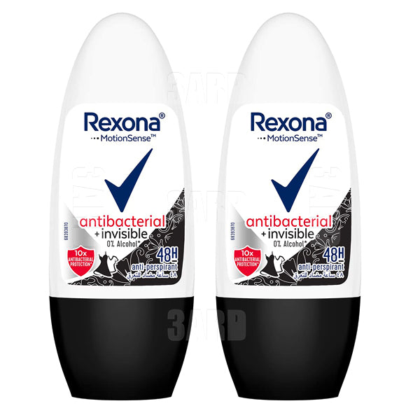 Rexona Women Antiperspirant Deodorant Roll on Antibacterial + Invisible 50ml - Pack of 2