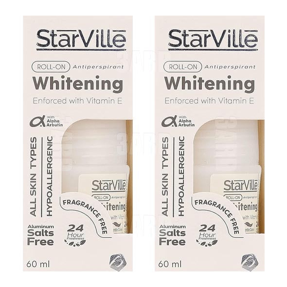 Starville Whitening Antiperspirant Roll on Fragrance Free 60ml - Pack of 2