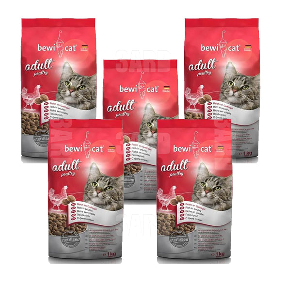 Bewi Cat Dry Food Adult Poultry 1 kg - Pack of 5