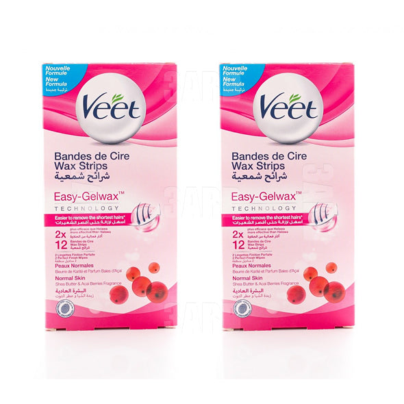 Veet Hair Removal Wax Strips for Normal Skin 12pcs - Pack of 2