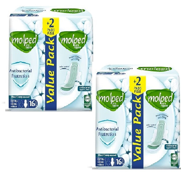 Molped Maxi Extra Long Double Antibacterial 16pcs - Pack of 2