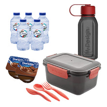 Load image into Gallery viewer, M-design Set (Lunch Box 1.1L+ Bottle 500ml+Cutlery 3pcs) + 5 Elano 330ml + 2 Danette Chocolate
