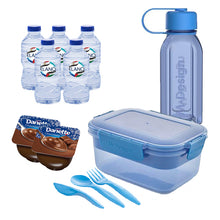 Load image into Gallery viewer, M-design Set (Lunch Box 1.1L+ Bottle 500ml+Cutlery 3pcs) + 5 Elano 330ml + 2 Danette Chocolate
