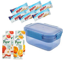 Load image into Gallery viewer, M-design Lunch Box 1.1L + 6 Bisco Misr Wafer + 2 Juhayna Pure 200ml (Orange + Apple)
