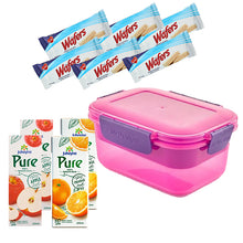 Load image into Gallery viewer, M-design Lunch Box 1.1L + 6 Bisco Misr Wafer + 2 Juhayna Pure 200ml (Orange + Apple)
