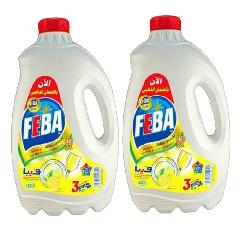 Feba Lemon Washing-up Liquid 3Kg- Pack of 2