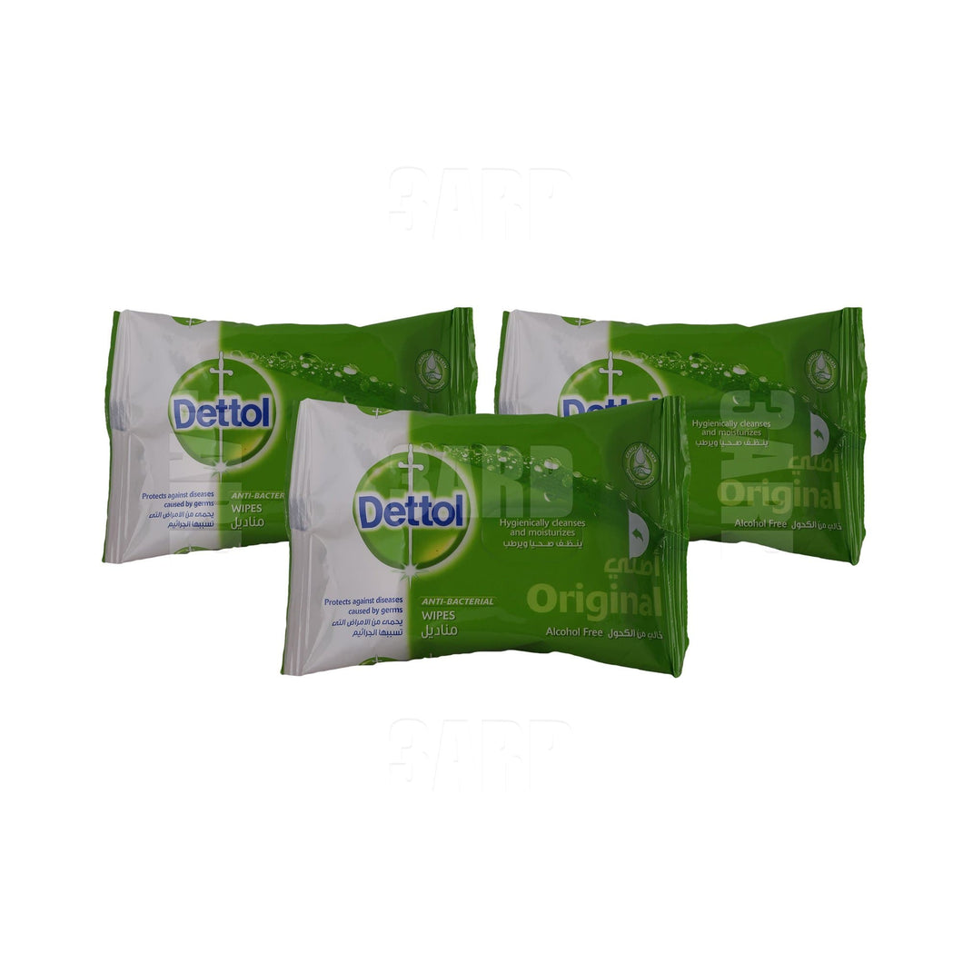Dettol Anti Bacterial Wipes Original Alchol Free 20 Wipes - Pack of 3