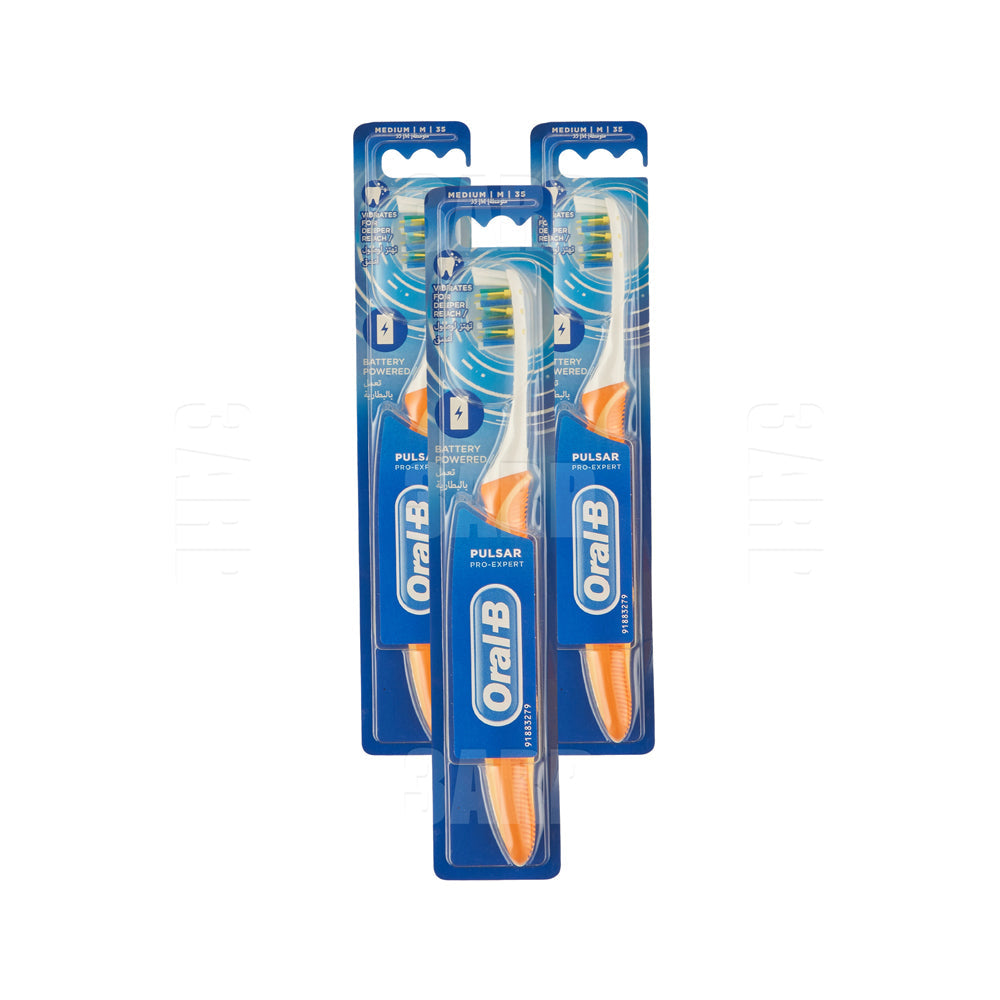 Oral B Pulsar Pro Expert Medium Toothbrush Battery Powered - Pack of 3